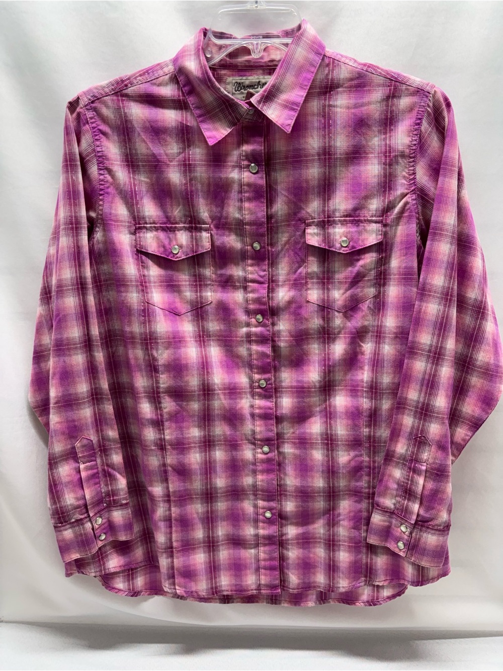 Wrangler Wrancher Shirt Womens XXL Pink Plaid Western Pearl Snap Long Sleeve